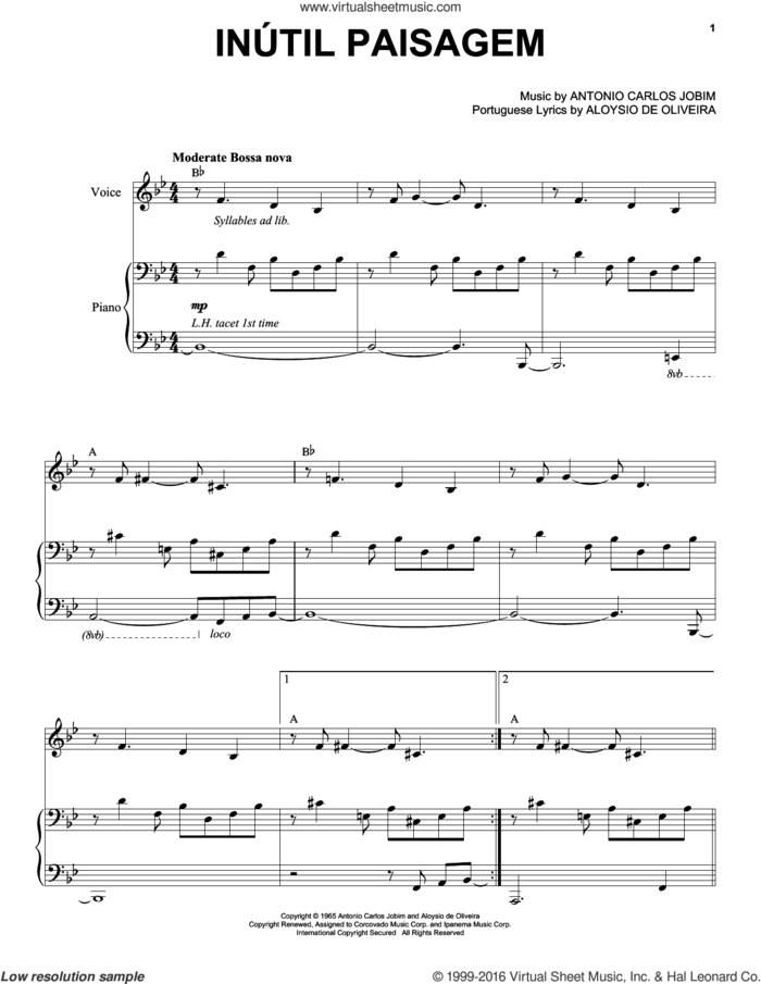 Inutil Paisagem sheet music for voice and piano by Esperanza Spalding, Aloysio de Oliveira and Antonio Carlos Jobim, intermediate skill level