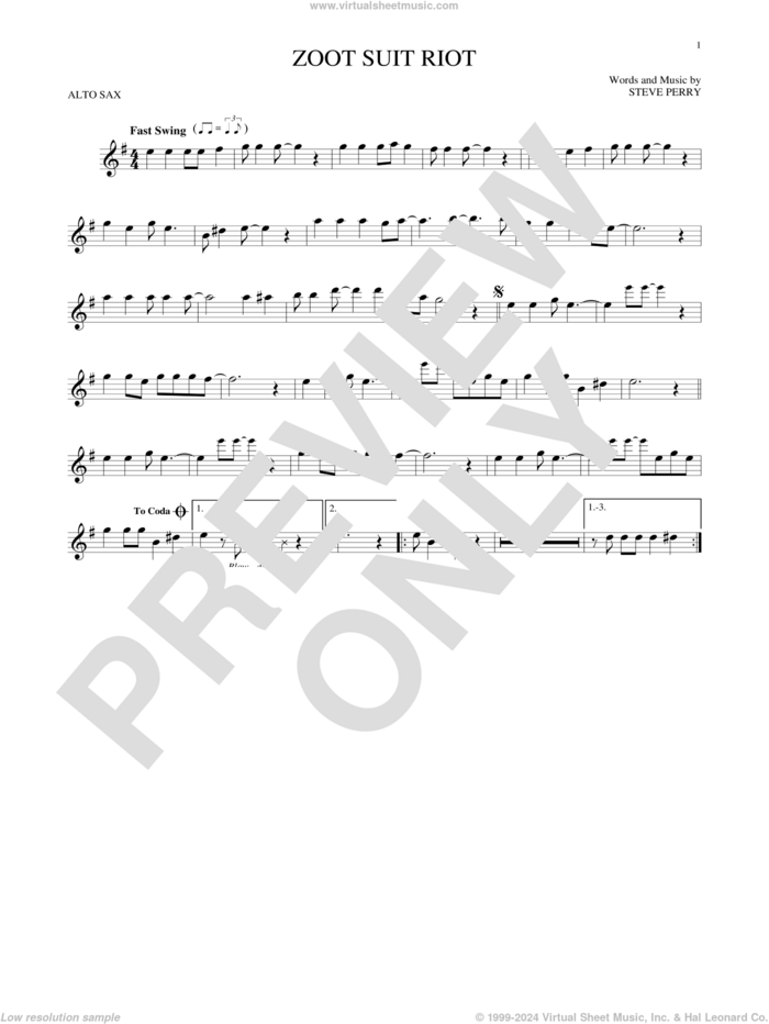 Zoot Suit Riot sheet music for alto saxophone solo by Cherry Poppin' Daddies and Steve Perry, intermediate skill level