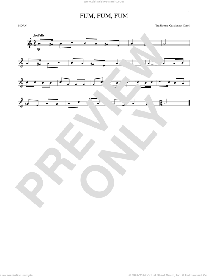 Fum, Fum, Fum sheet music for horn solo, intermediate skill level