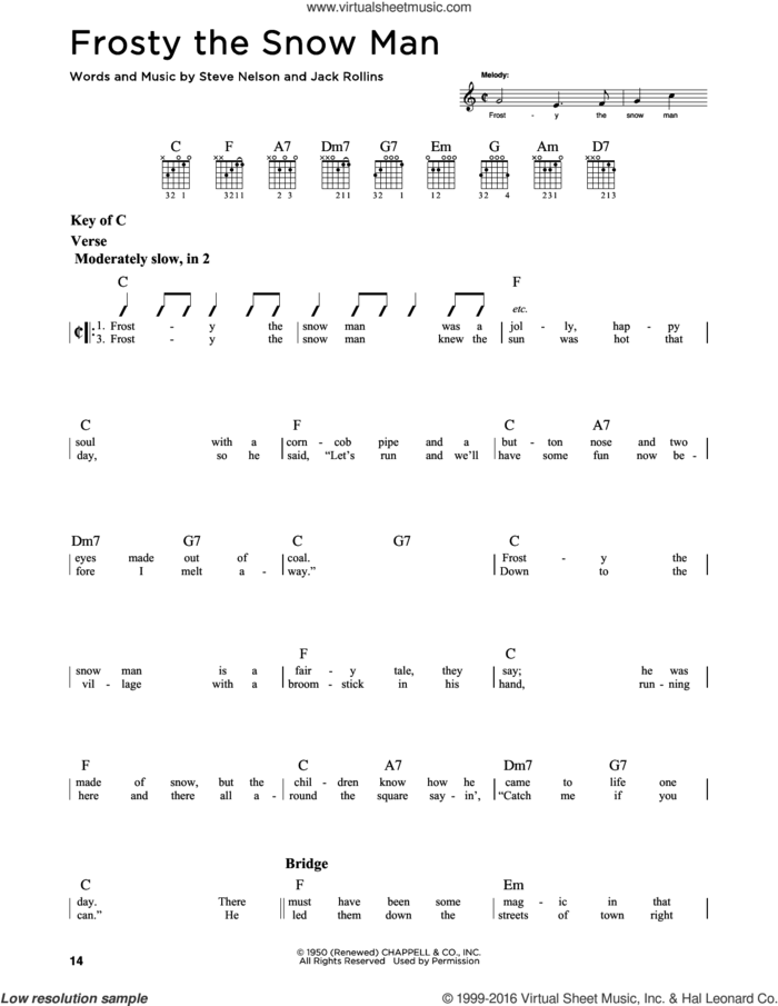 Frosty The Snow Man sheet music for guitar solo (lead sheet) by Steve Nelson, Jack Rollins and Jack Rollins & Steve Nelson, intermediate guitar (lead sheet)