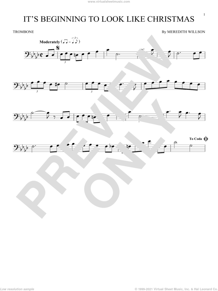 It's Beginning To Look Like Christmas sheet music for trombone solo by Meredith Willson, intermediate skill level