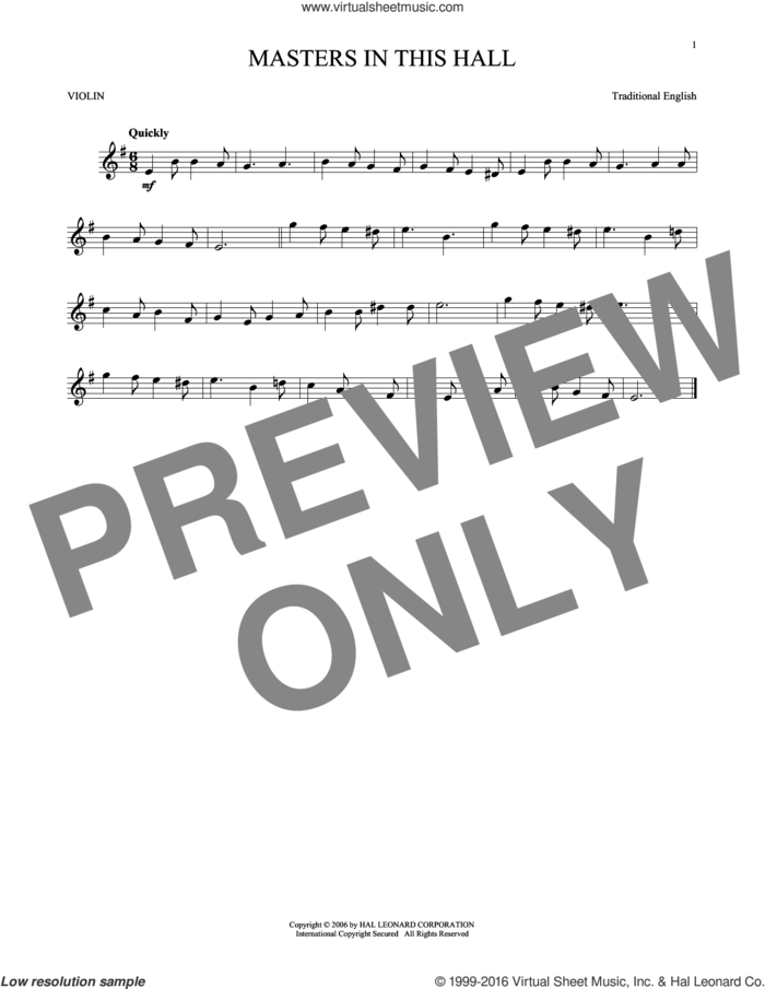 Masters In This Hall sheet music for violin solo, intermediate skill level