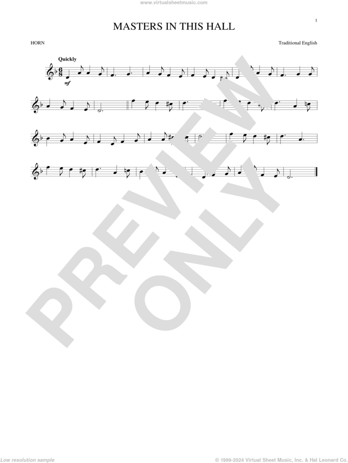 Masters In This Hall sheet music for horn solo, intermediate skill level