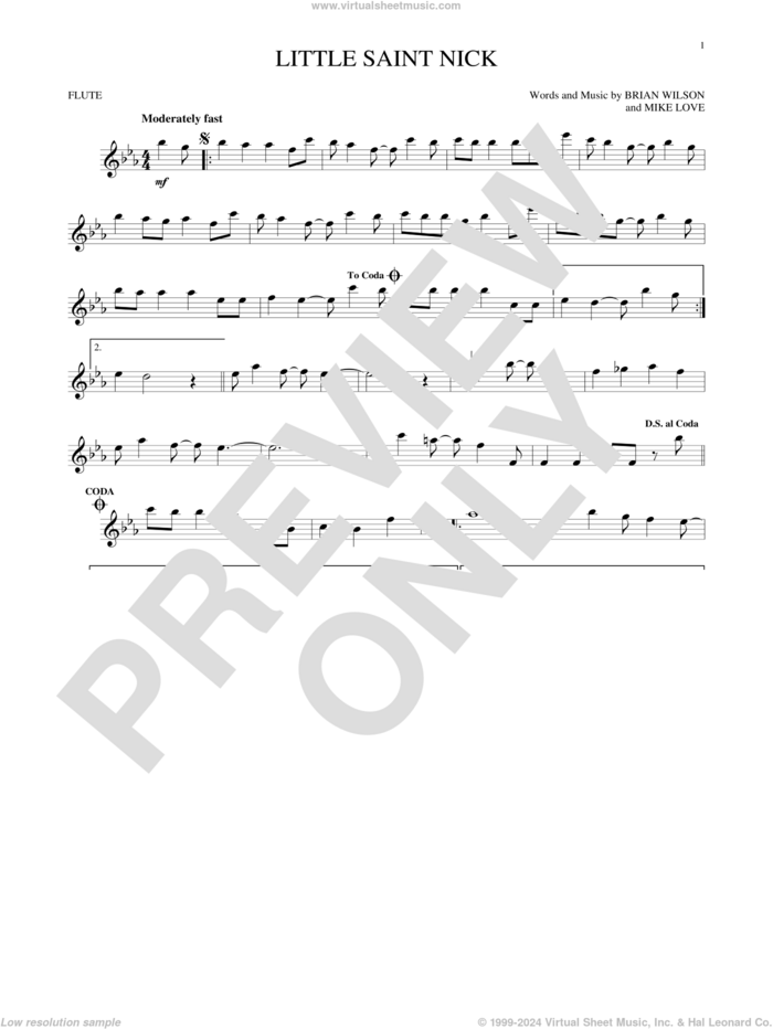 Little Saint Nick sheet music for flute solo by The Beach Boys, Brian Wilson and Mike Love, intermediate skill level