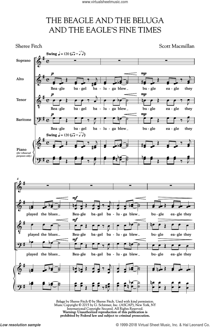 The Beagle And The Beluga And The Eagle's Fine Times sheet music for choir (SATB: soprano, alto, tenor, bass) by Scott MacMillan and Sheree Fitch, intermediate skill level