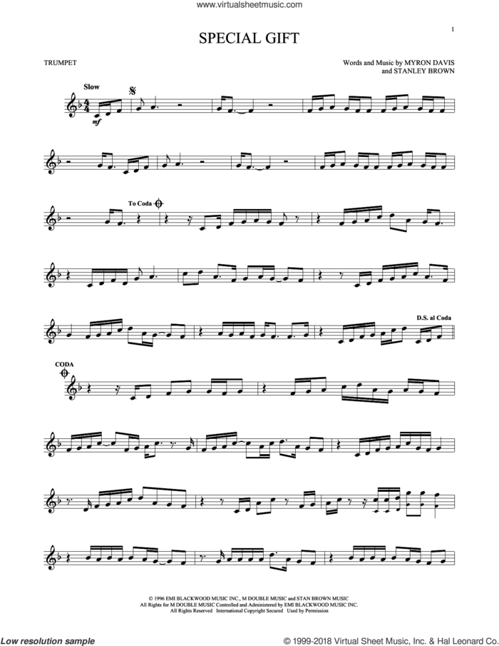 Special Gift sheet music for trumpet solo by The Isley Bros., Myron Davis and Stanley Brown, intermediate skill level