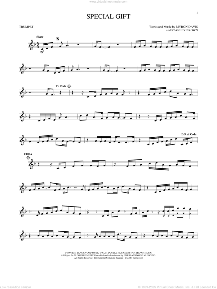 Special Gift sheet music for trumpet solo by The Isley Bros., Myron Davis and Stanley Brown, intermediate skill level