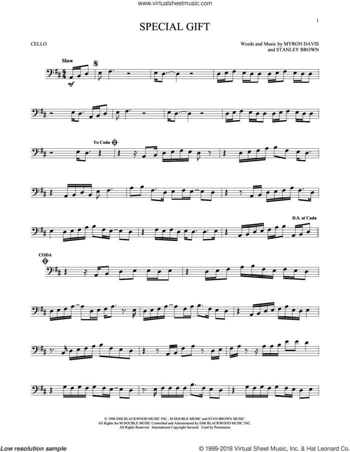 Special Gift sheet music for cello solo by The Isley Bros., Myron Davis and Stanley Brown, intermediate skill level