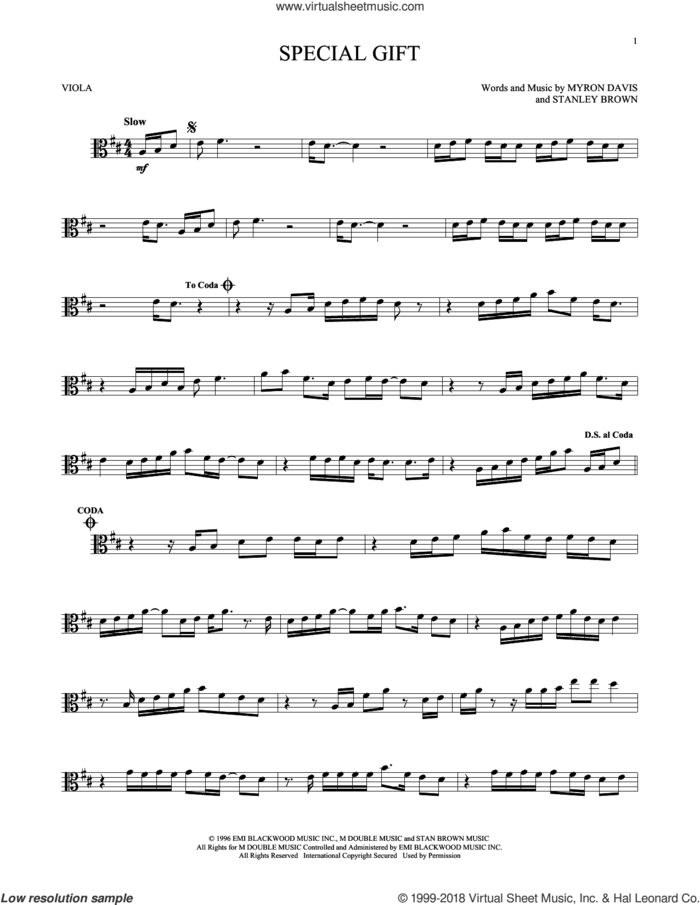 Special Gift sheet music for viola solo by The Isley Bros., Myron Davis and Stanley Brown, intermediate skill level