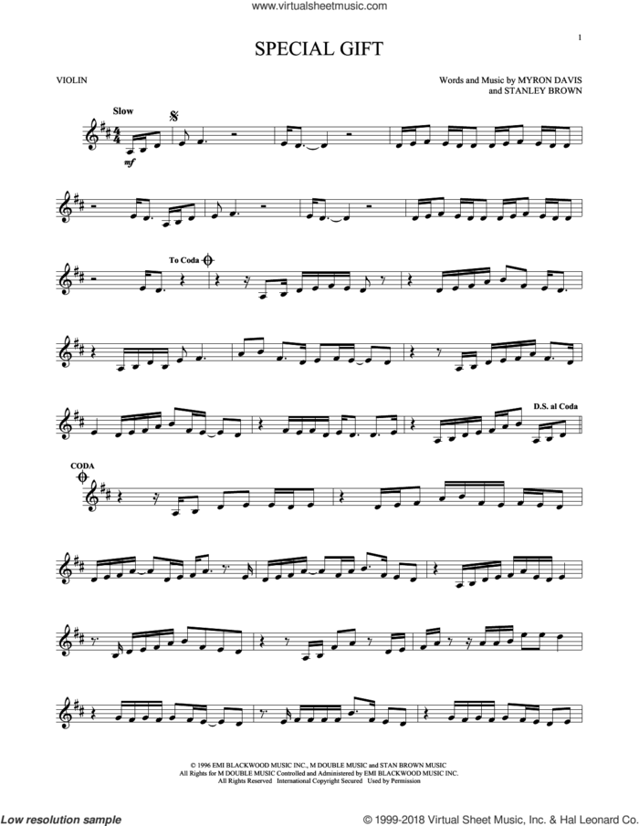 Special Gift sheet music for violin solo by The Isley Bros., Myron Davis and Stanley Brown, intermediate skill level