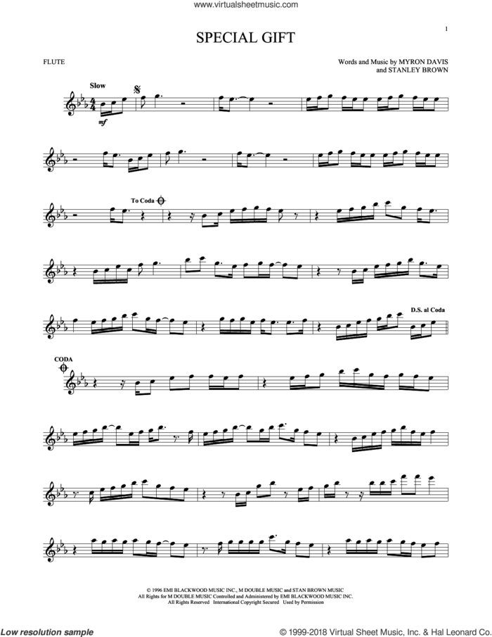 Special Gift sheet music for flute solo by The Isley Bros., Myron Davis and Stanley Brown, intermediate skill level