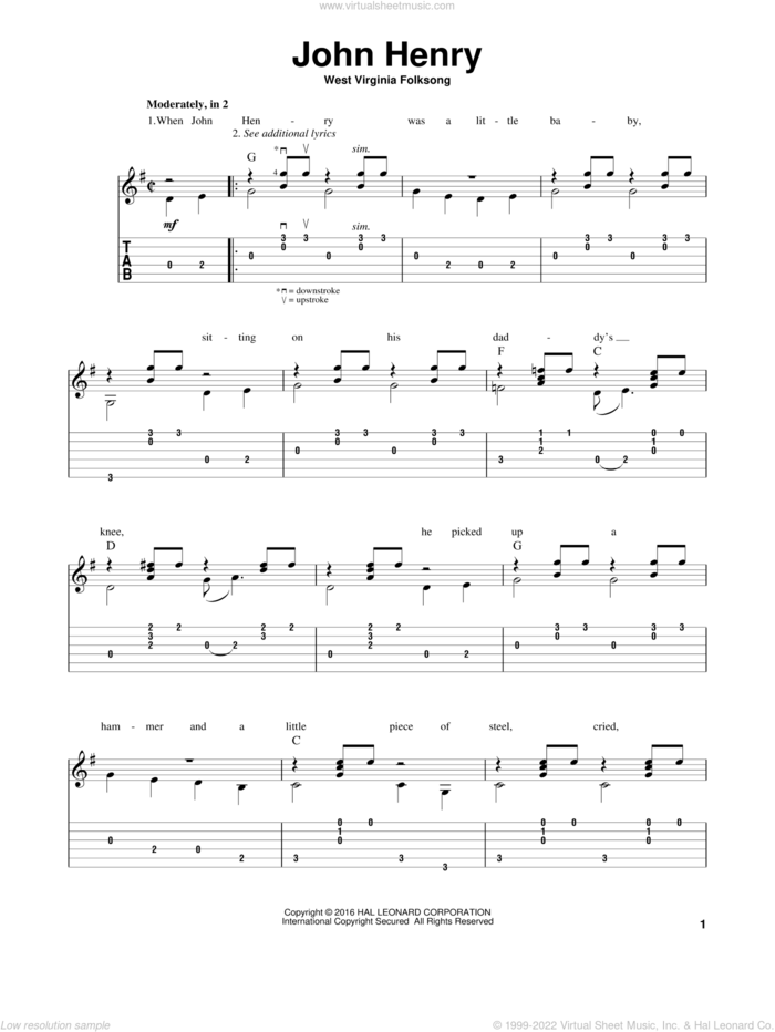 John Henry (arr. Mark Phillips) sheet music for guitar solo by West Virginia Folksong and Mark Phillips, intermediate skill level