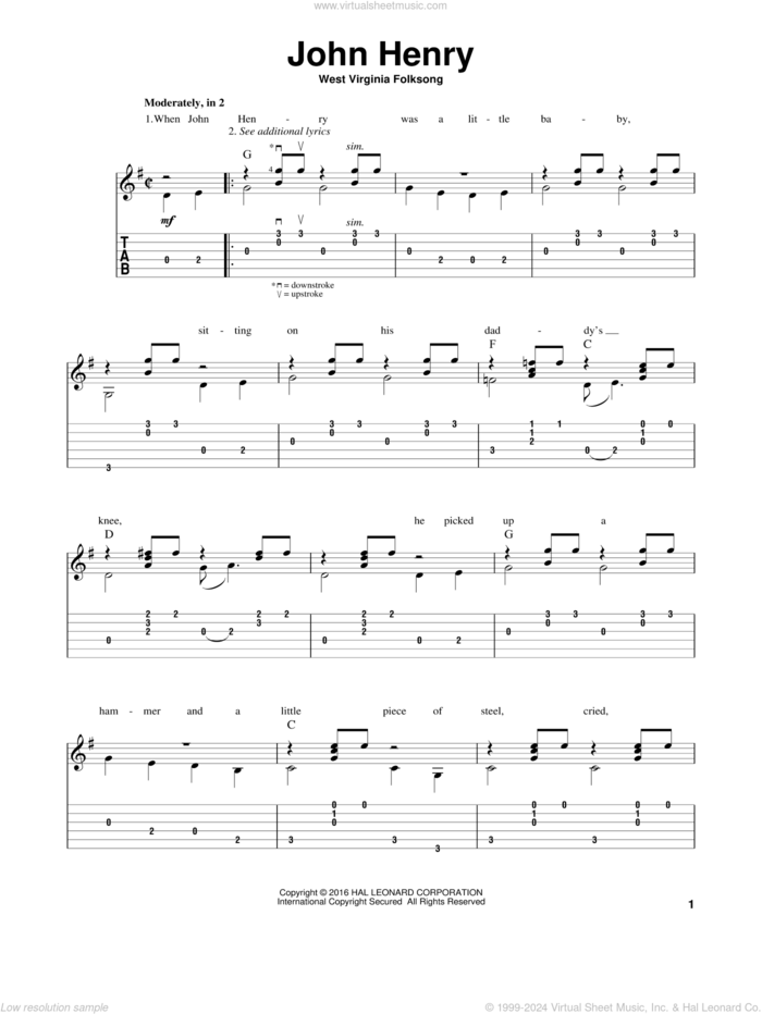 John Henry (arr. Mark Phillips) sheet music for guitar solo by West Virginia Folksong and Mark Phillips, intermediate skill level