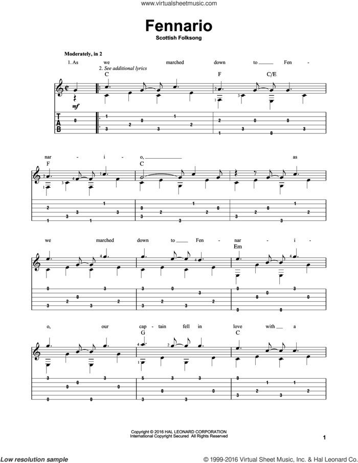 Fennario sheet music for guitar solo  and Mark Phillips, intermediate skill level