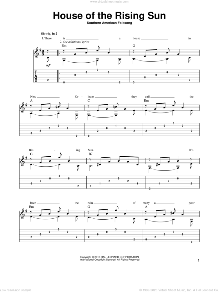 House Of The Rising Sun sheet music for guitar solo by Mark Phillips and Miscellaneous, intermediate skill level