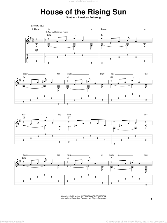 House Of The Rising Sun (arr. Mark Phillips) sheet music for guitar solo by Mark Phillips and Miscellaneous, intermediate skill level