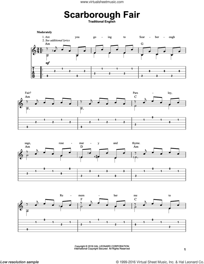Scarborough Fair (arr. Mark Phillips) sheet music for guitar solo by Mark Phillips and Miscellaneous, intermediate skill level