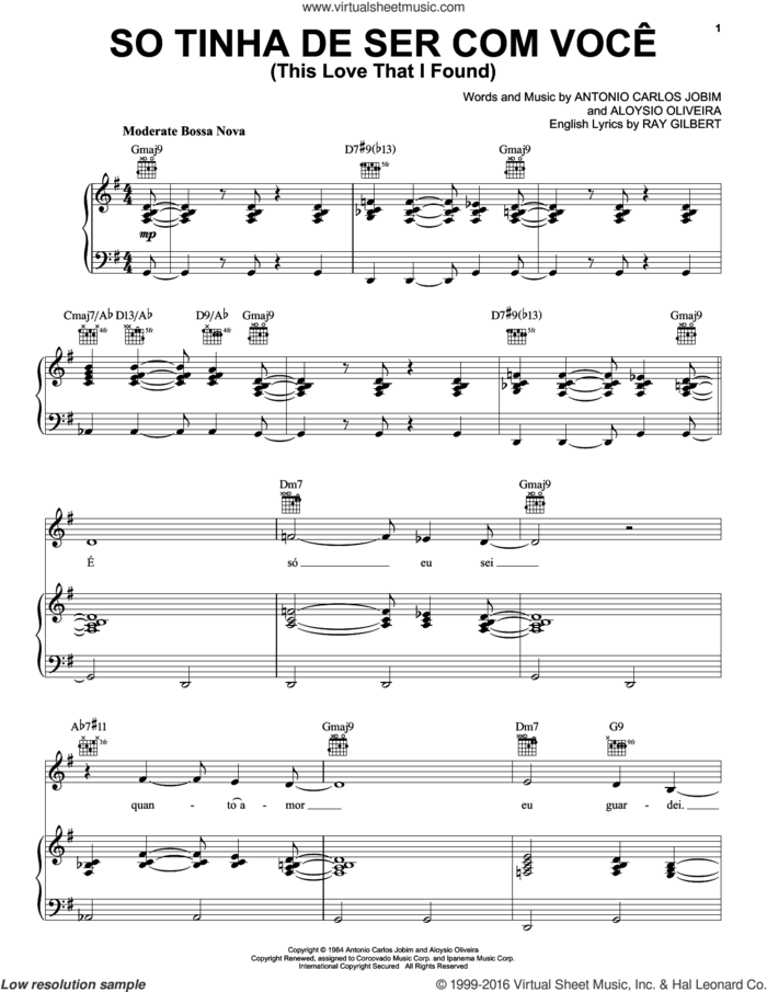 So Tinha De Ser Com Voce (This Love That I Found) sheet music for voice, piano or guitar by Antonio Carlos Jobim, Astrud Gilberto and Ray Gilbert, intermediate skill level