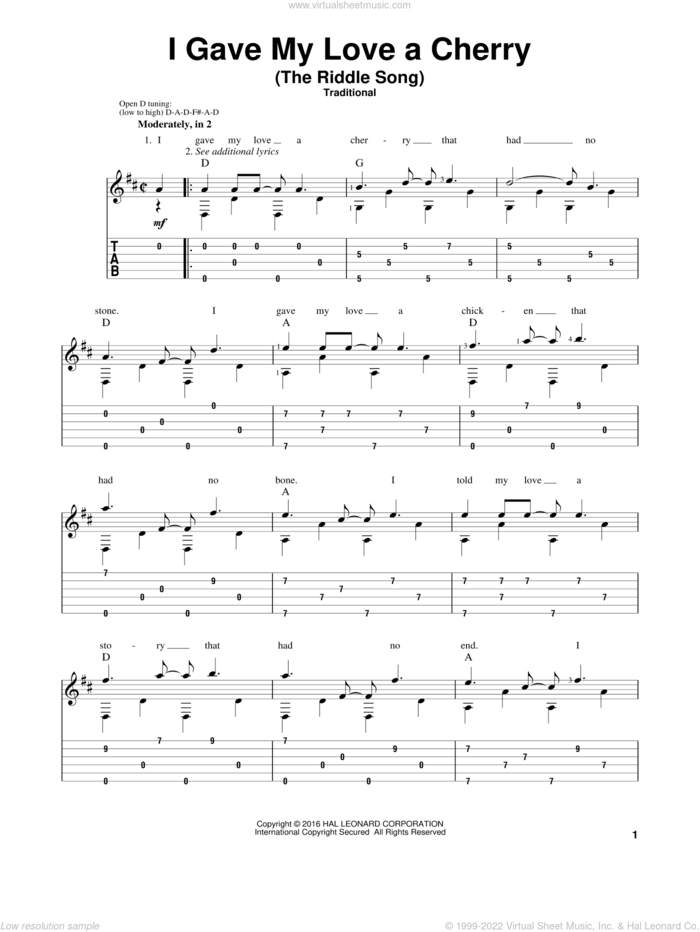 I Gave My Love A Cherry (The Riddle Song) sheet music for guitar solo by Mark Phillips and Miscellaneous, intermediate skill level
