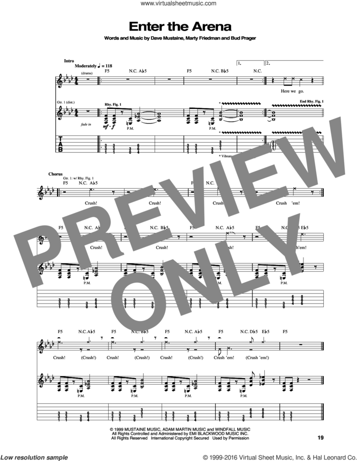 Enter The Arena sheet music for guitar (tablature) by Megadeth, Bud Prager, Dave Mustaine and Marty Friedman, intermediate skill level