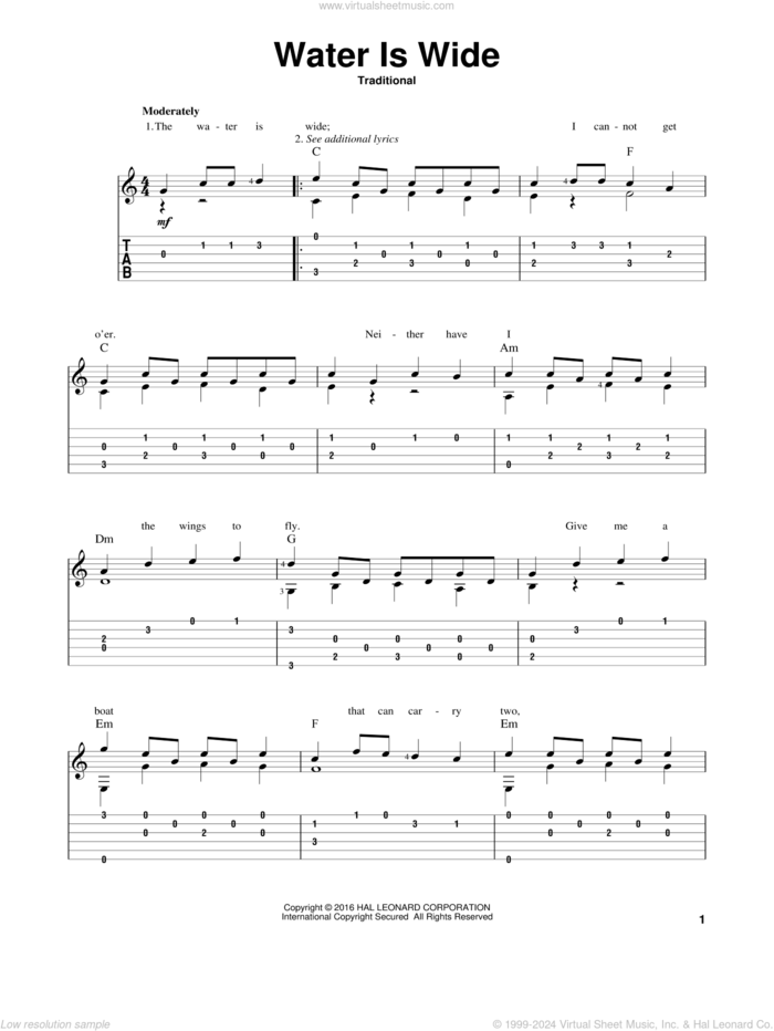 Water Is Wide (arr. Mark Phillips) sheet music for guitar solo by Mark Phillips and Miscellaneous, intermediate skill level