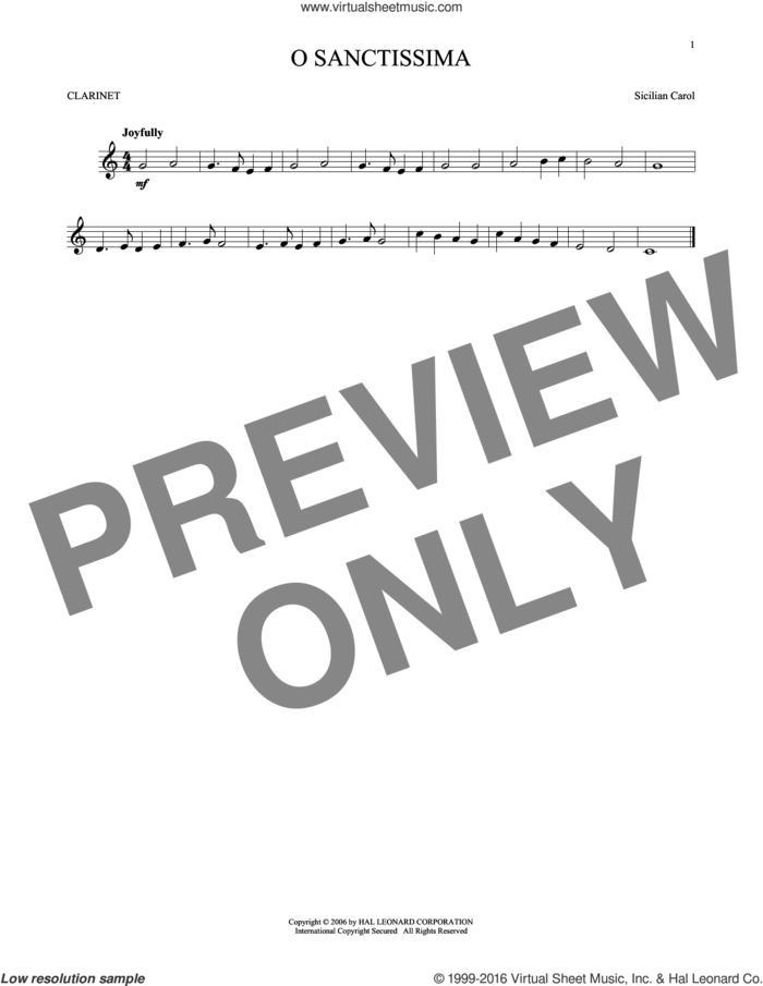 O Sanctissima sheet music for clarinet solo, intermediate skill level