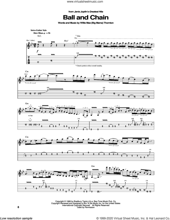 Ball And Chain sheet music for guitar (tablature) by Janis Joplin and Willie Mae (Big Mama) Thornton, intermediate skill level