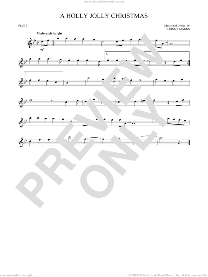 A Holly Jolly Christmas sheet music for flute solo by Johnny Marks, intermediate skill level