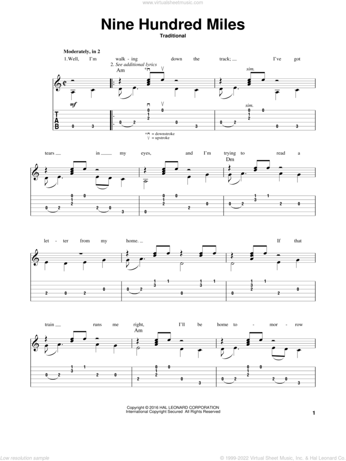 Nine Hundred Miles (arr. Mark Phillips) sheet music for guitar solo by Mark Phillips and Miscellaneous, intermediate skill level