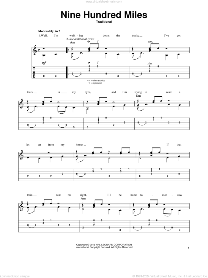 Nine Hundred Miles (arr. Mark Phillips) sheet music for guitar solo by Mark Phillips and Miscellaneous, intermediate skill level