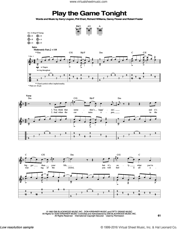 Play The Game Tonight sheet music for guitar (tablature) (PDF)