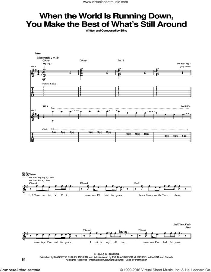 When The World Is Running Down, You Make The Best Of What's Still Around sheet music for guitar (tablature) by The Police and Sting, intermediate skill level