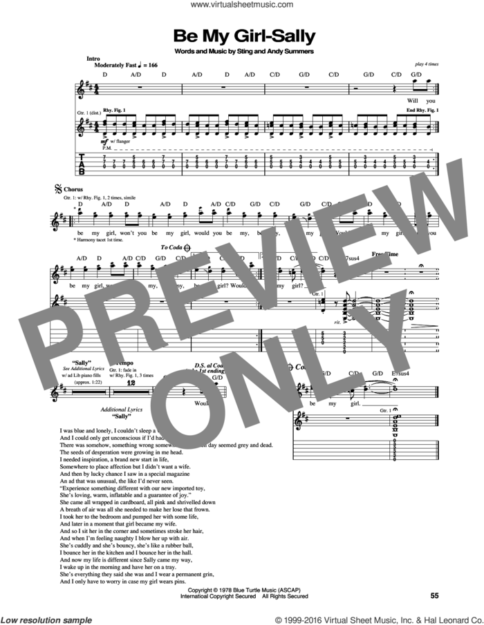 Be My Girl sheet music for guitar (tablature) by The Police, Andy Summers and Sting, intermediate skill level