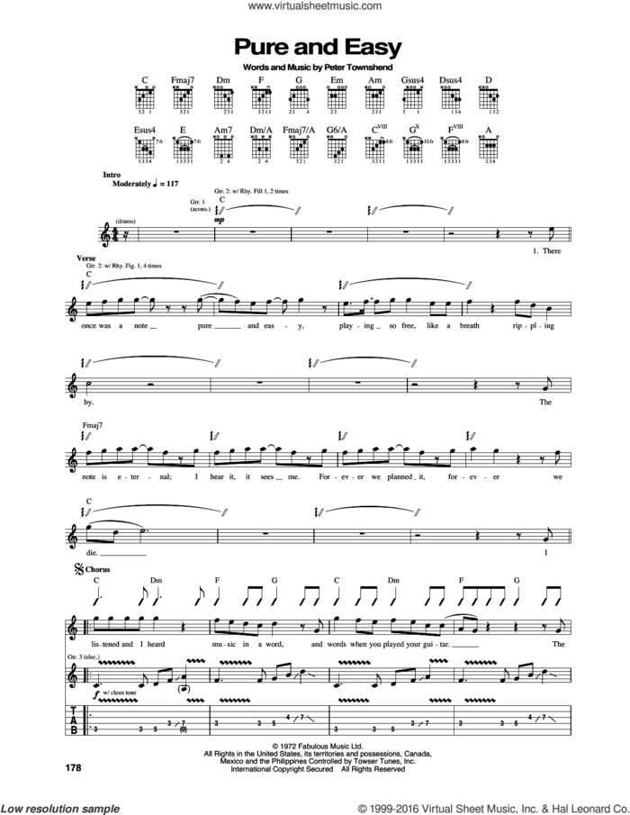 Pure And Easy sheet music for guitar (tablature) by The Who and Pete Townshend, intermediate skill level