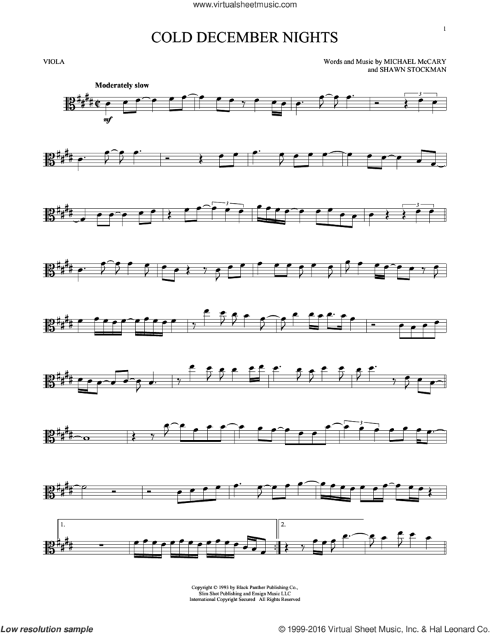 Cold December Nights sheet music for viola solo by Boyz II Men, Michael Buble, Michael McCary and Shawn Stockman, intermediate skill level