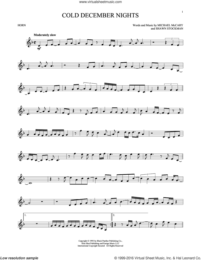 Cold December Nights sheet music for horn solo by Boyz II Men, Michael Buble, Michael McCary and Shawn Stockman, intermediate skill level