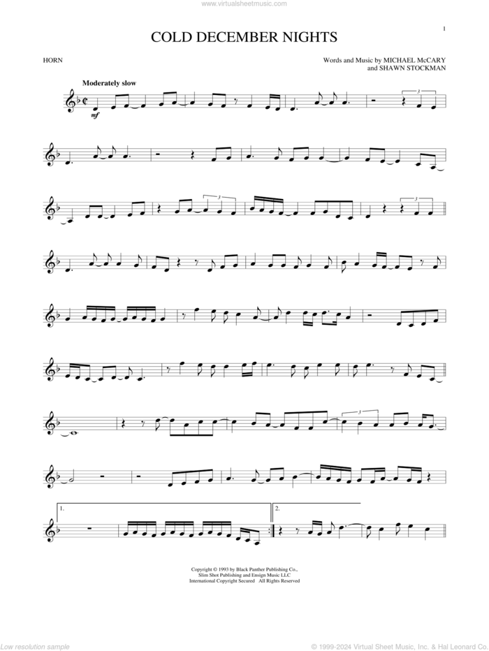 Cold December Nights sheet music for horn solo by Boyz II Men, Michael Buble, Michael McCary and Shawn Stockman, intermediate skill level