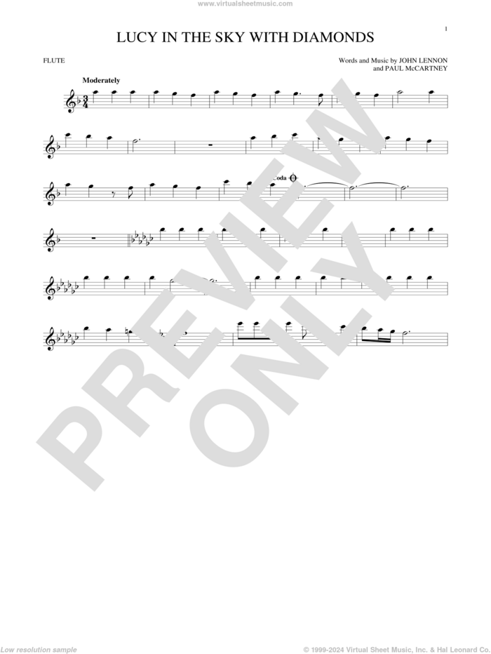 Lucy In The Sky With Diamonds sheet music for flute solo by The Beatles, Elton John, John Lennon and Paul McCartney, intermediate skill level