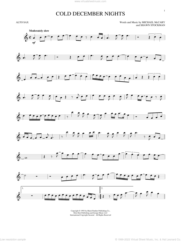 Cold December Nights sheet music for alto saxophone solo by Boyz II Men, Michael Buble, Michael McCary and Shawn Stockman, intermediate skill level