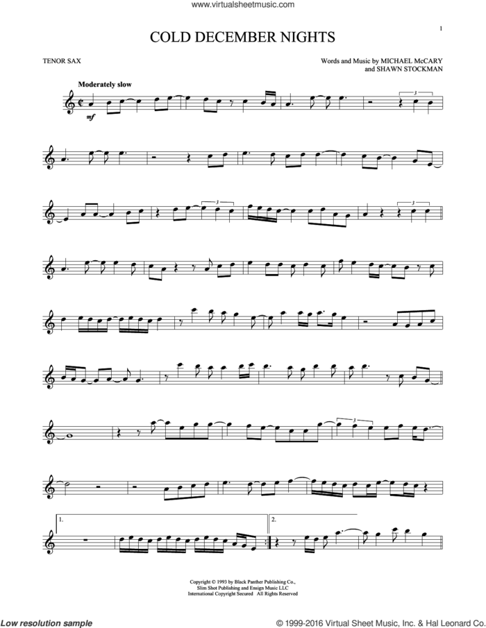 Cold December Nights sheet music for tenor saxophone solo by Boyz II Men, Michael Buble, Michael McCary and Shawn Stockman, intermediate skill level