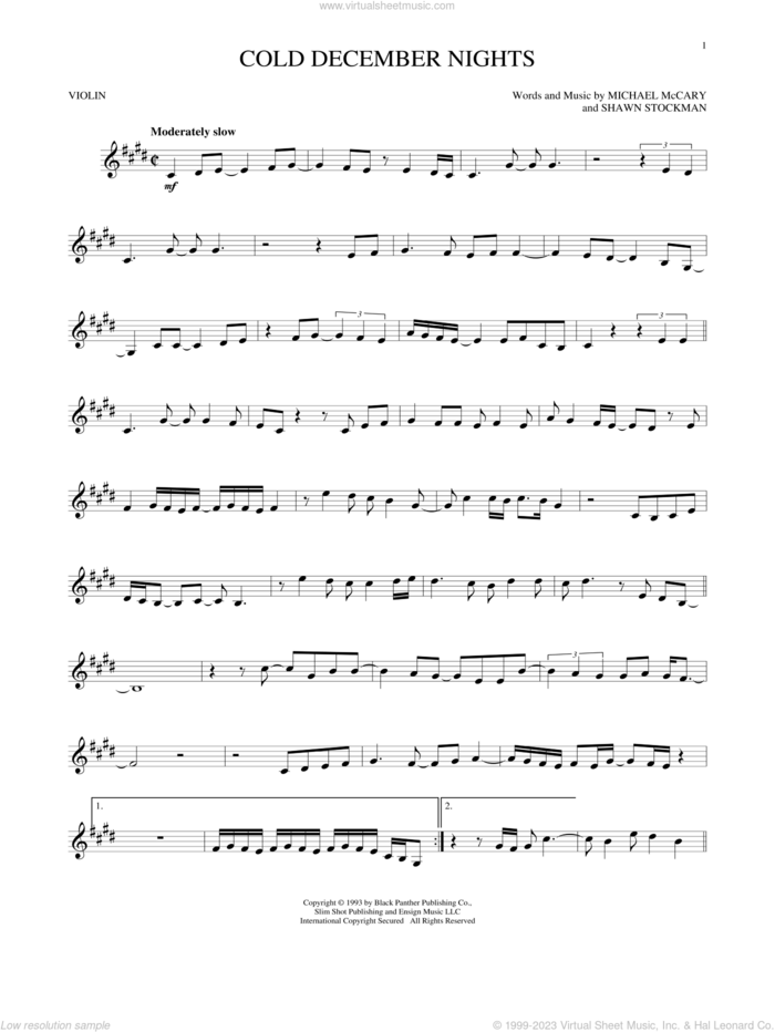 Cold December Nights sheet music for violin solo by Boyz II Men, Michael Buble, Michael McCary and Shawn Stockman, intermediate skill level