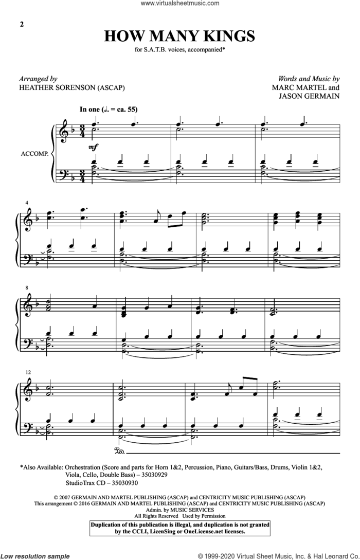 How Many Kings sheet music for choir (SATB: soprano, alto, tenor, bass) by Heather Sorenson, Down Here, Jason Germain and Marc Martel, intermediate skill level