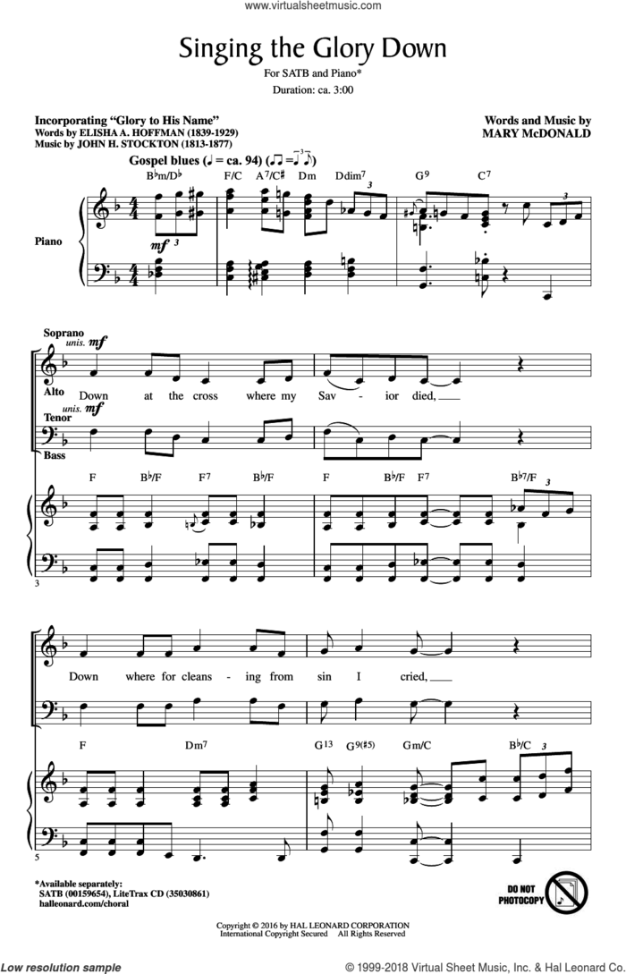 Singing The Glory Down sheet music for choir (SATB: soprano, alto, tenor, bass) by Mary McDonald, intermediate skill level