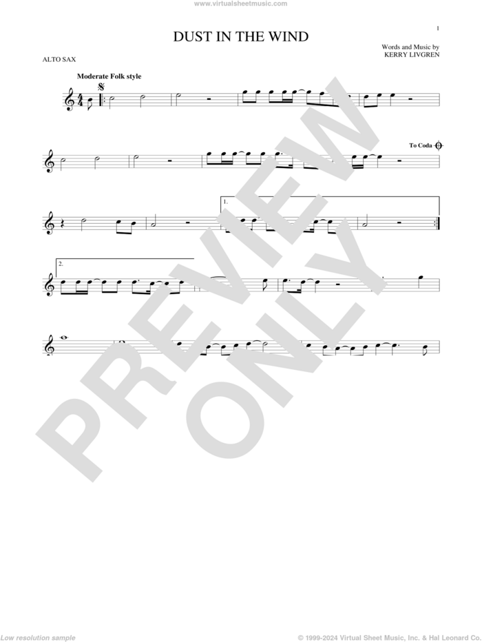 Dust In The Wind sheet music for alto saxophone solo by Kansas and Kerry Livgren, intermediate skill level