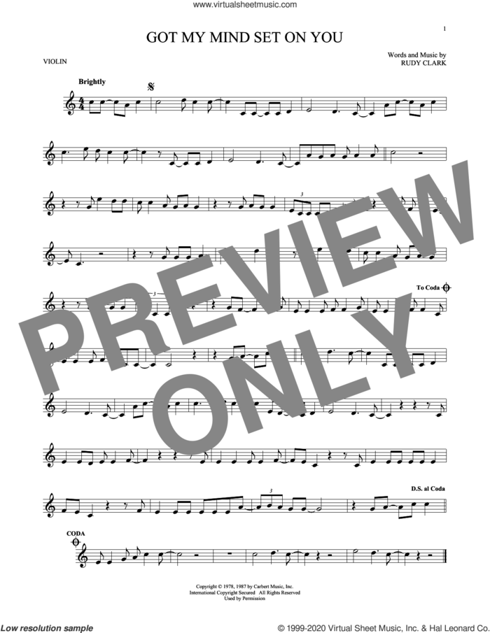 Got My Mind Set On You sheet music for violin solo by George Harrison and Rudy Clark, intermediate skill level