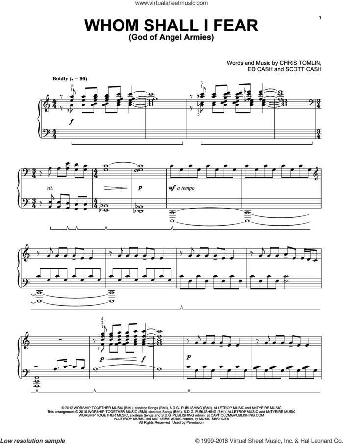 Whom Shall I Fear (God Of Angel Armies) (arr. Phillip Keveren), (intermediate) sheet music for piano solo by Chris Tomlin, Phillip Keveren, Ed Cash and Scott Cash, intermediate skill level
