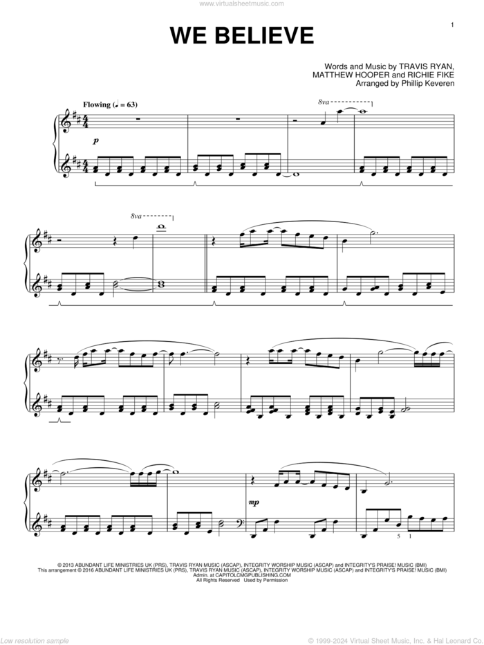 We Believe (arr. Phillip Keveren) sheet music for piano solo by Phillip Keveren, Newsboys, Matthew Hooper, Richie Fike and Travis Ryan, intermediate skill level