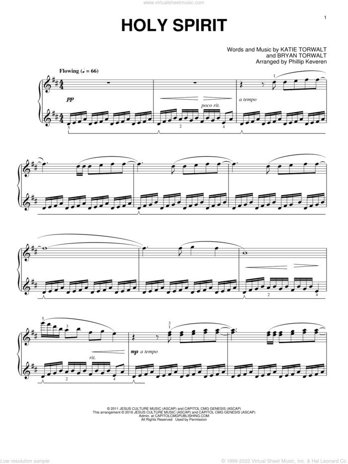 Holy Spirit (arr. Phillip Keveren) sheet music for piano solo by Bryan Torwalt, Phillip Keveren, Francesca Battistelli and Katie Torwalt, intermediate skill level