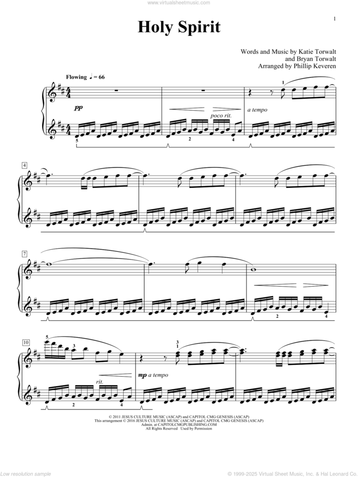Holy Spirit (arr. Phillip Keveren) sheet music for piano solo by Bryan Torwalt, Phillip Keveren, Francesca Battistelli and Katie Torwalt, intermediate skill level