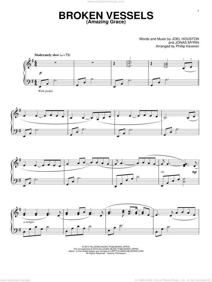 Broken Vessels (Amazing Grace) (arr. Phillip Keveren) sheet music for piano solo by Hillsong Worship, Phillip Keveren, Joel Houston and Jonas Myrin, intermediate skill level